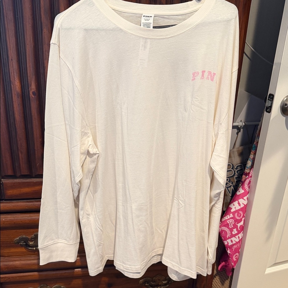 PINK Victoria's Secret Long Sleeve Tee in Cream with Pink Logo